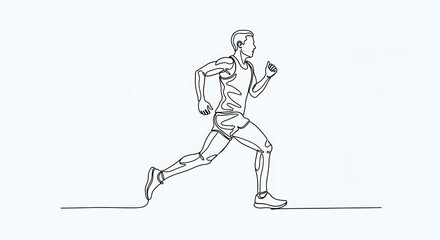 Fototapeta premium Continuous line drawing of an athletic man running in sports apparel on a white background