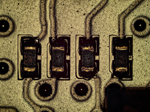 Macro view of surface mount components on printed circuit board