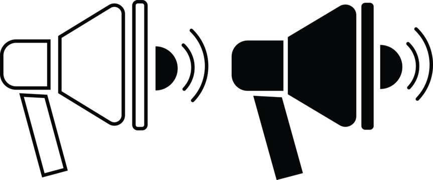 Minimalist megaphone icon set.  Corporate website interface design. Clean line art public announcement components. Digital marketing campaign and advertising broadcasting symbols
