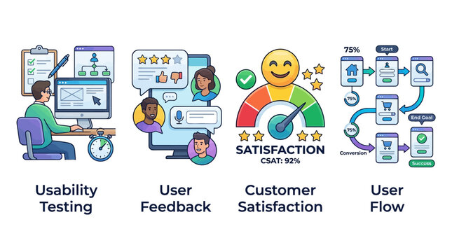User experience team analyzing usability testing results with user feedback for customer satisfaction