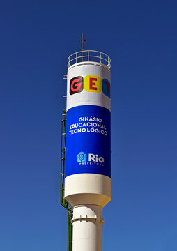 RIO DE JANEIRO, BRAZIL - MAY 7, 2024: Water reservoir on Rio de Janeiro City Hall School Factory in Itanhanga neighborhood