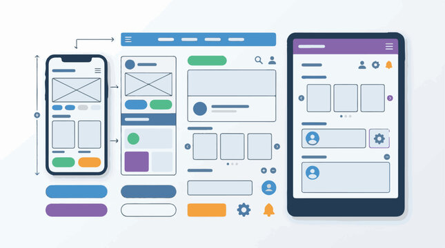 A graphic illustration of wireframe designs for mobile and tablet devices