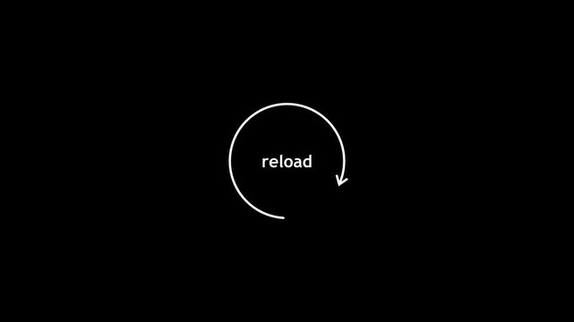 Reload Icon Animation on Black/White Background. Refresh Circular Arrow, Restart, Sync and Update Symbol Motion Graphics. 4K Video. Refresh Icon Animation with Circular Arrow on Black/White Background