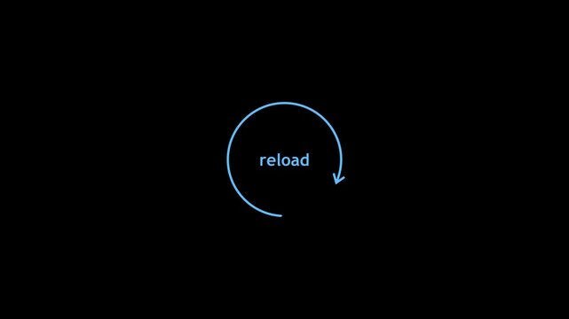 Reload Icon Animation on Black/White Background. Refresh Circular Arrow, Restart, Sync and Update Symbol Motion Graphics. 4K Video. Refresh Icon Animation with Circular Arrow on Black/White Background