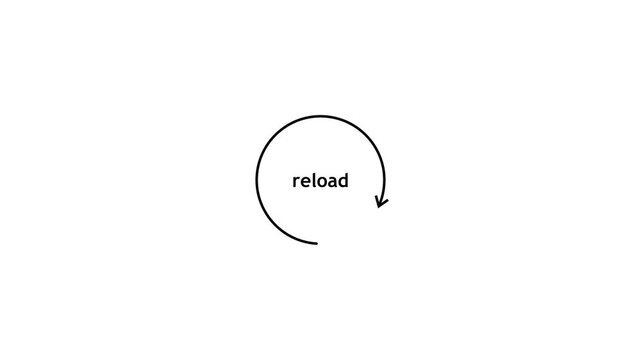 Reload Icon Animation on Black/White Background. Refresh Circular Arrow, Restart, Sync and Update Symbol Motion Graphics. 4K Video. Refresh Icon Animation with Circular Arrow on Black/White Background