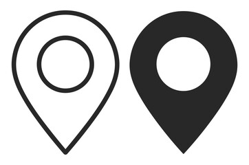 Set of location map pins icons, outline and solid styles, navigation pointers for geolocation and place markers on transparent background © KKeitlin