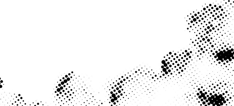 Abstract black halftone dots cloud pattern on white background.