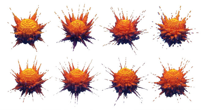 digitally created 3d exploding geometric shapes arranged on a white backdrop complex digital art abstract design