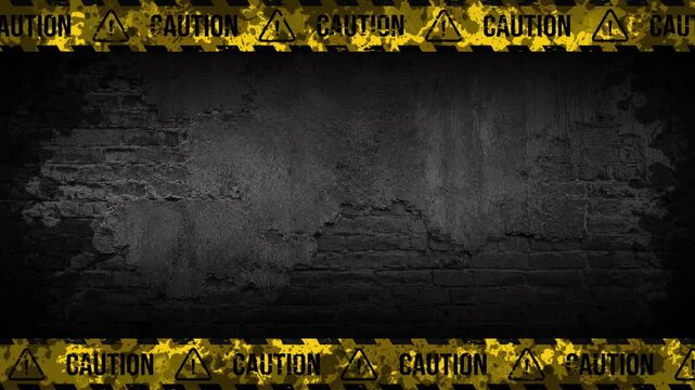 Looping Industrial Caution Tape Border Animation with Weathered Safety Pattern on Concrete Grunge Surface 4K 60 fps