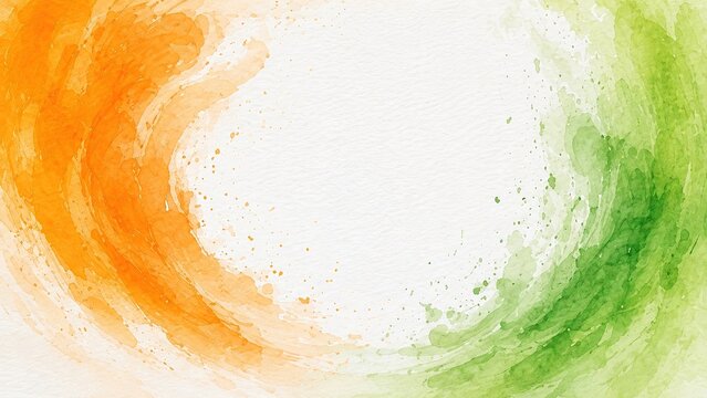 Abstract watercolor background with swirling indian flag colors of saffron / orange, white, and green on textured paper, ideal for independence day.