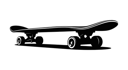 Silhouette of Skateboard with Curved Deck and Wheels. © rizkain