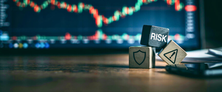 Risk management concept for financial investment, stock market volatility, business security and strategic decision making. Copy space