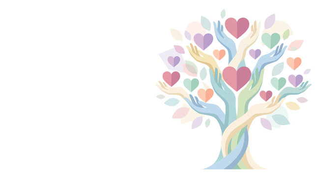 Tree of Giving Built from Helping Hands and Hearts