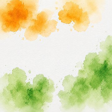 Abstract watercolor background with saffron / orange and green splashes on white textured paper, perfect for indian independence day.