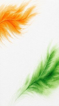Vibrant watercolor art with saffron / orange and green strokes on textured white, symbolizing the indian flag for independence day.