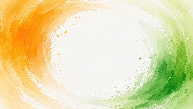 Abstract watercolor background with vibrant saffron / orange and green brushstrokes, creating a patriotic swirl for indian independence day.