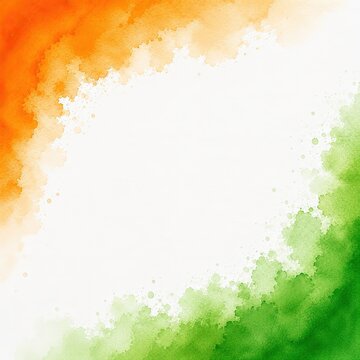 Abstract watercolor background featuring vibrant indian flag colors, saffron / orange, white, and green, for independence day.