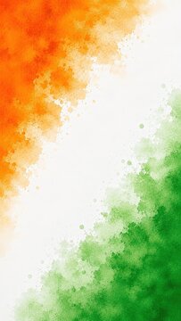 Indian flag colors watercolor background, saffron / orange and green paint splash on white, artistic tricolor border for Republic Day and Independence Day