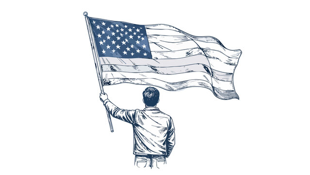 Man holding waving american flag showing patriotism