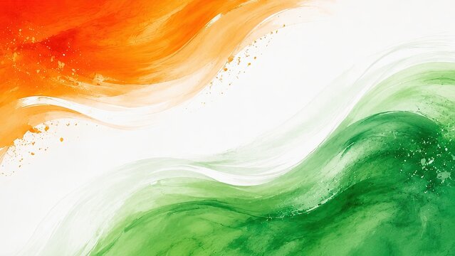 Watercolor Indian flag background, abstract tricolor paint splash texture, saffron / orange white and green artistic wave for Republic Day and Independence Day