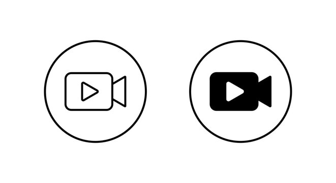 Video camera icon in circular outline. Recording and play symbol