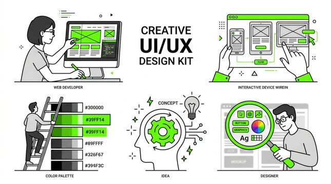 Creative UI UX design kit vector web development elements set
