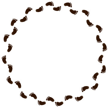 Vector cartoon illustration of a decorative circular frame made from baby footprints. Perfect for baby shower invitations, birth announcements, greeting cards, nursery decoration and scrapbooking