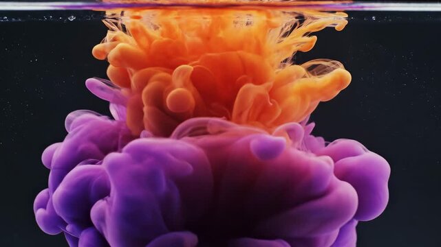 Purple color dissolves in water creating patterns under the surface