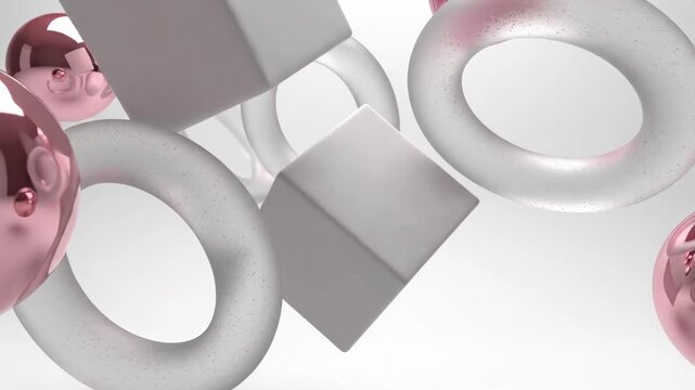 Creative design of geometric shapes and forms with white and pink colors in a simple layout