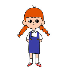 Cute cartoon girl with red braids standing