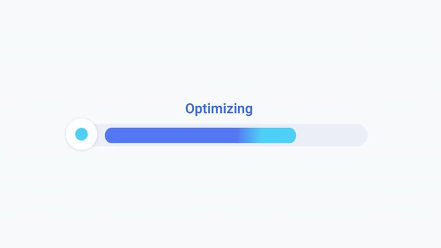 Flat vector illustration of a modern optimizing progress bar, representing system optimization, software performance, loading progress, processing status, and digital workflow.