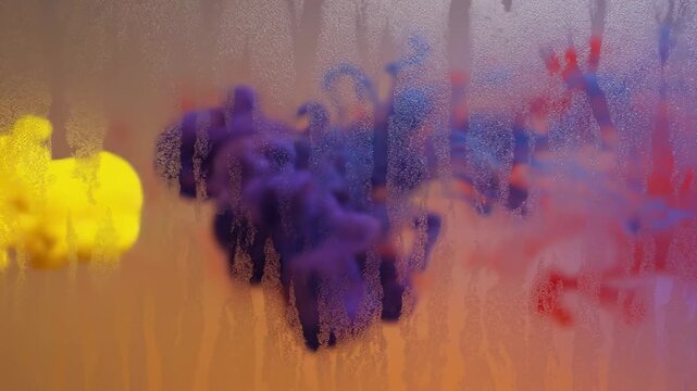Bright colors mix on a frosted surface at an art studio in the afternoon