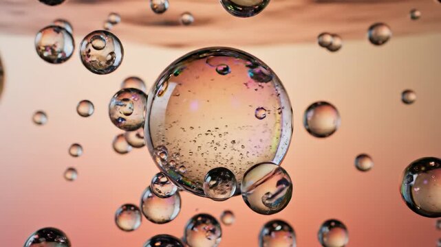 Bubbles floating in air during sunset with a colorful background