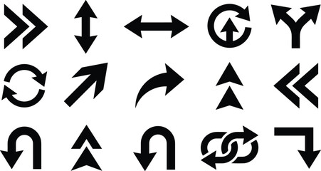 Arrow icon vector set featuring u turn loops forward pointers bidirectional arrows and circular cycle motion illustrations © MdAlom