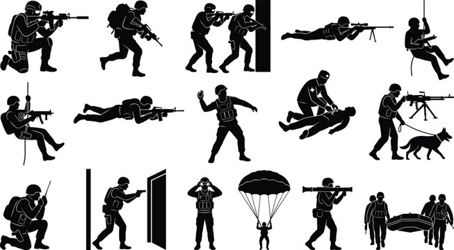 Military and Tactical Silhouette Set for Combat Training and Defense Design Projects