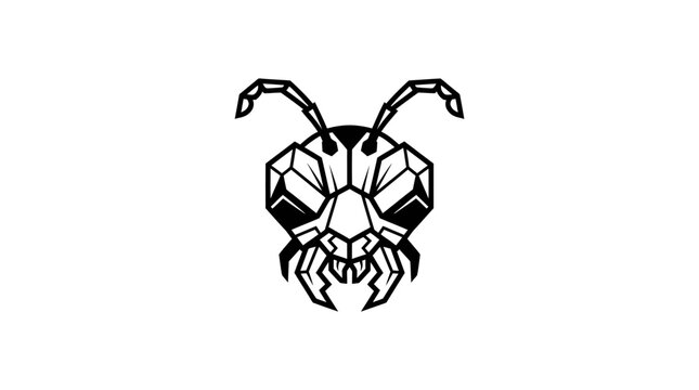 Abstract stylized insect head illustration in black and white