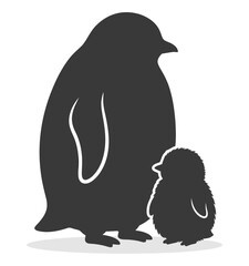 Fototapeta premium Minimalist Silhouette of an Adult Penguin and Cute Chick Vector Illustration