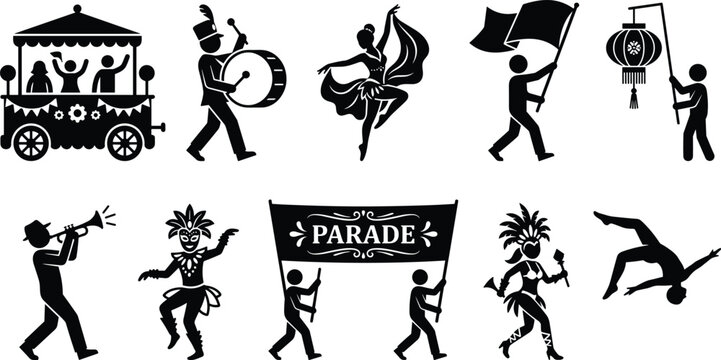 Parade and Festival Silhouette Collection Featuring Music, Dance, and Celebration