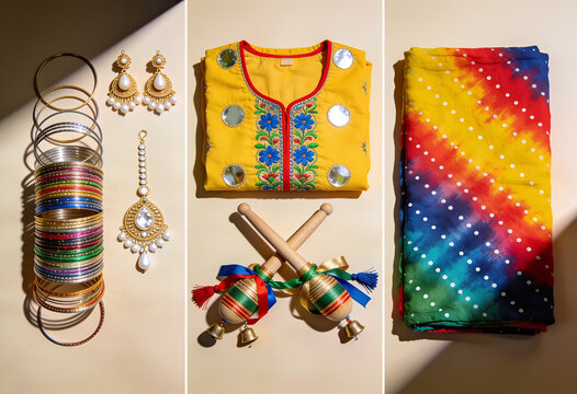 Vibrant Indian traditional clothing and accessories for festive celebration