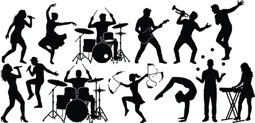 Performing Arts and Music Silhouettes Collection Featuring Singers, Dancers, and Musicians © Sabbir's World