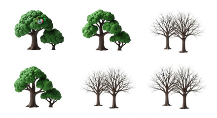 Fototapeta premium animated trees in different seasons set of trees on white background nature themed graphic design