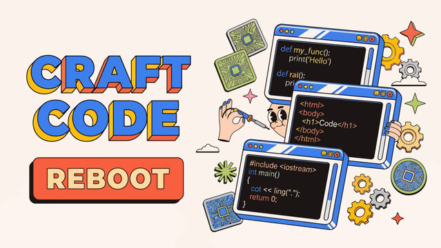 Retro dev web code ui kit old pc soft icon set art and fun work