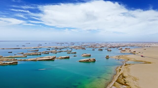 Panoramic aerial view of the water yardang geological park landscape in Qinghai, China