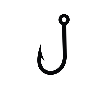 Fishing Hook Icon Black Silhouette Vector Isolated on White Background