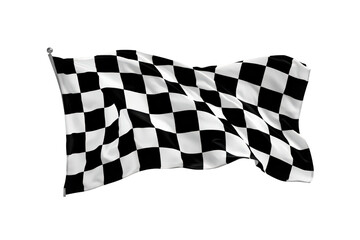 Obraz premium Checkered flag waving, symbolizing win, finish line, speed, racing, competition, and success on transparent background