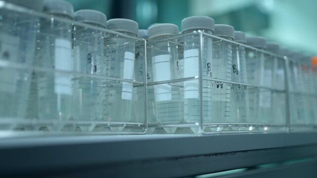 Medical research laboratory preparing centrifuge tubes with samples for scientific analysis and clinical testing