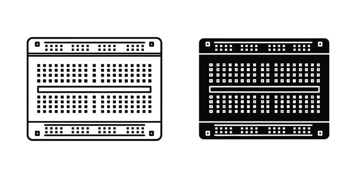 Solderless breadboard set for electronics prototyping featuring outline and solid black circuit