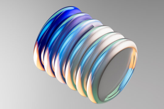 3D iridescent coil loop with glass band and soft hue