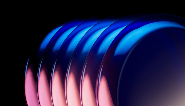 3D midnight tech cylinder with blue rib and pink light