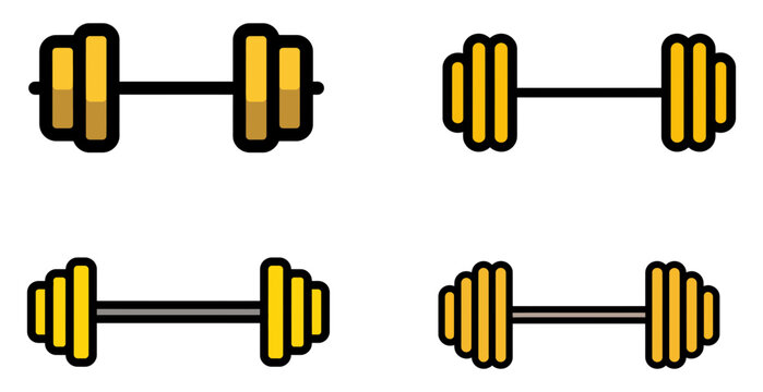 Four yellow dumbbells arranged in a square formation on a white background vector graphic illustration